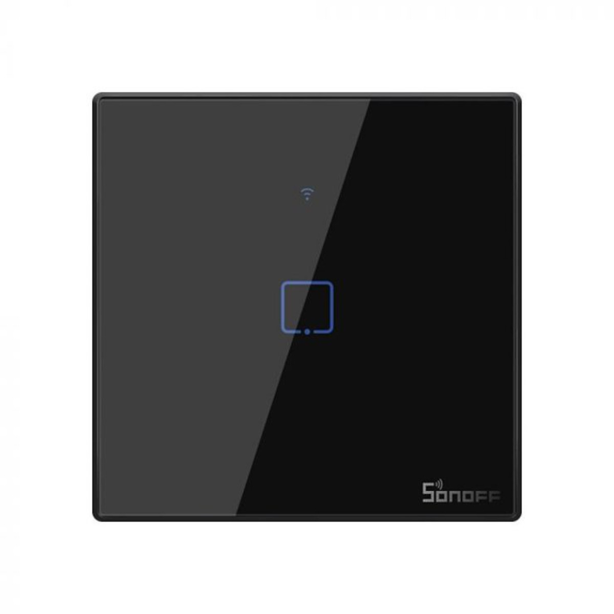 SONOFF WiFi Smart Wandschalter - 1 Taster - schwarz, Frontansicht, vor weißem Hintergrund