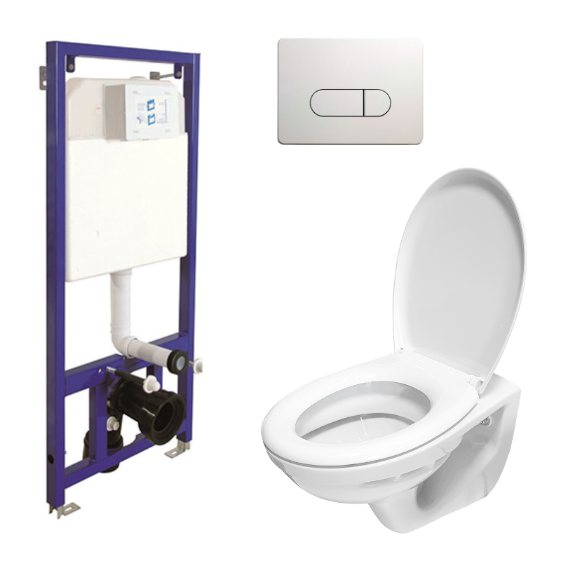WC-Komplettset Belvit Wand Hänge WC Spülrandlos mit Deckel, Vorwandelement, Schallschutz und Betätig WC-Komplettset Belvit Wand Hänge WC Spülrandlos mit Deckel, Vorwandelement, Schallschutz und Betätig