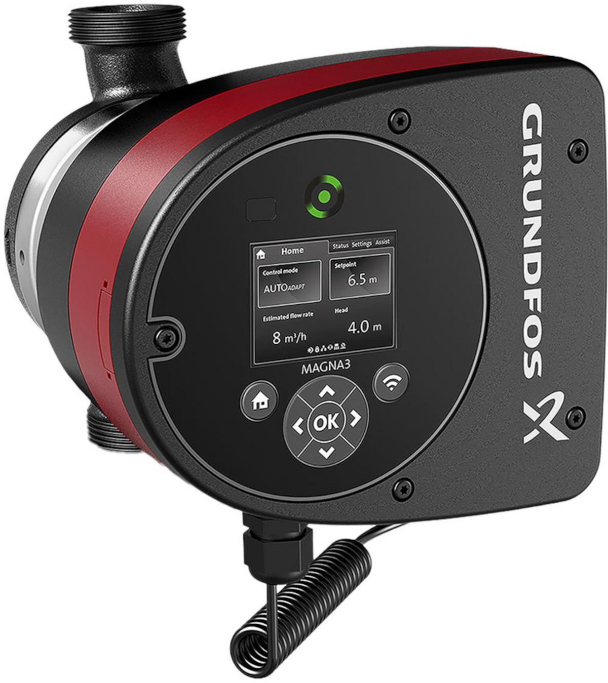 Grundfos MAGNA3, 32-120, 180mm | Home Perfect Grundfos MAGNA3, 32-120, 180mm, Frontalansicht, auf weißem Hintergrund