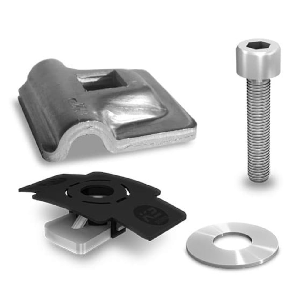 K2 Blitzschutzklemme Multi Alu 8 mm Set K2 Blitzschutzklemme Multi Alu 8 mm Set, Komplettset, vor weißem Hintergrund