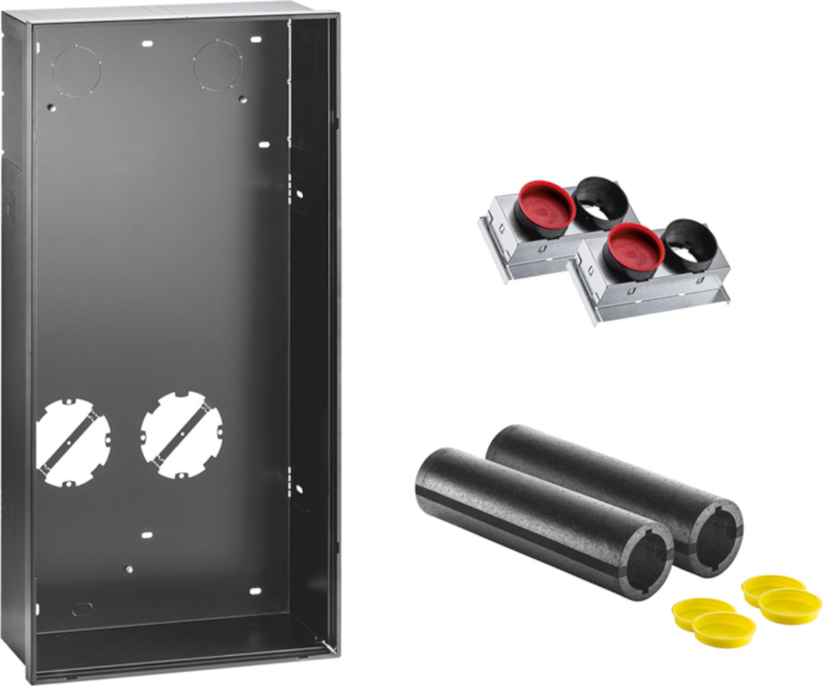 ZEWO Kompakt LG 75 H Unterputzset | Home Perfect Unterputzset, Blechadapter, Wandhülsen, Setansicht, auf weißem Hintergrund