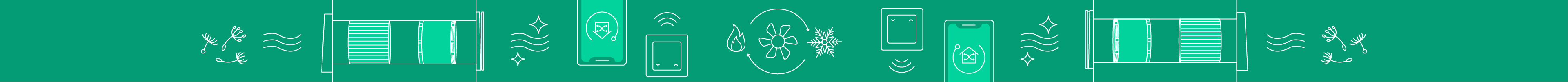 Kategorie-Header Wohnraumlüftung weiße Icons zum Thema Lüftungssysteme auf grünem Hintergrund