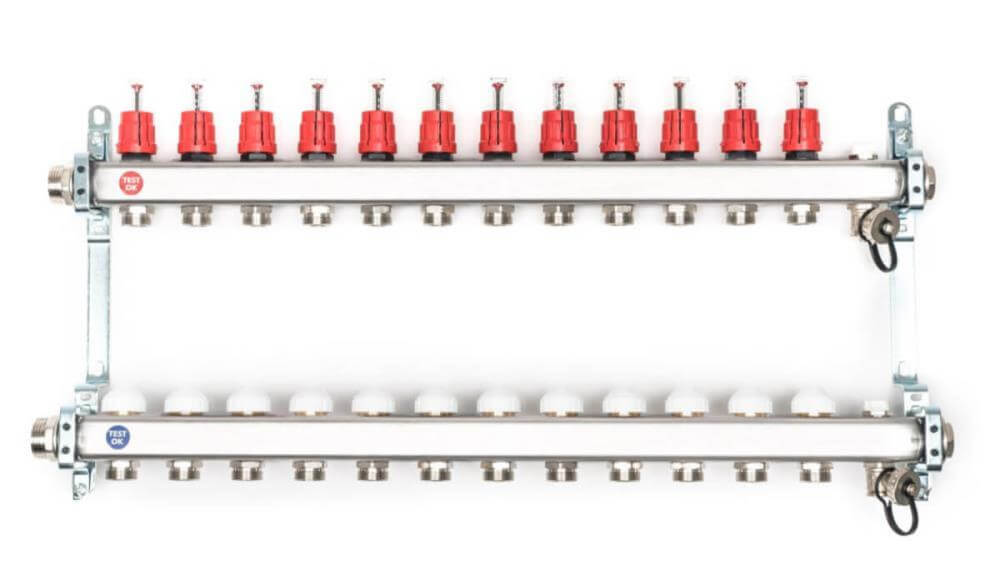 Edelstahl Heizkreisverteiler Komplett-Set, 12 Heizkreise