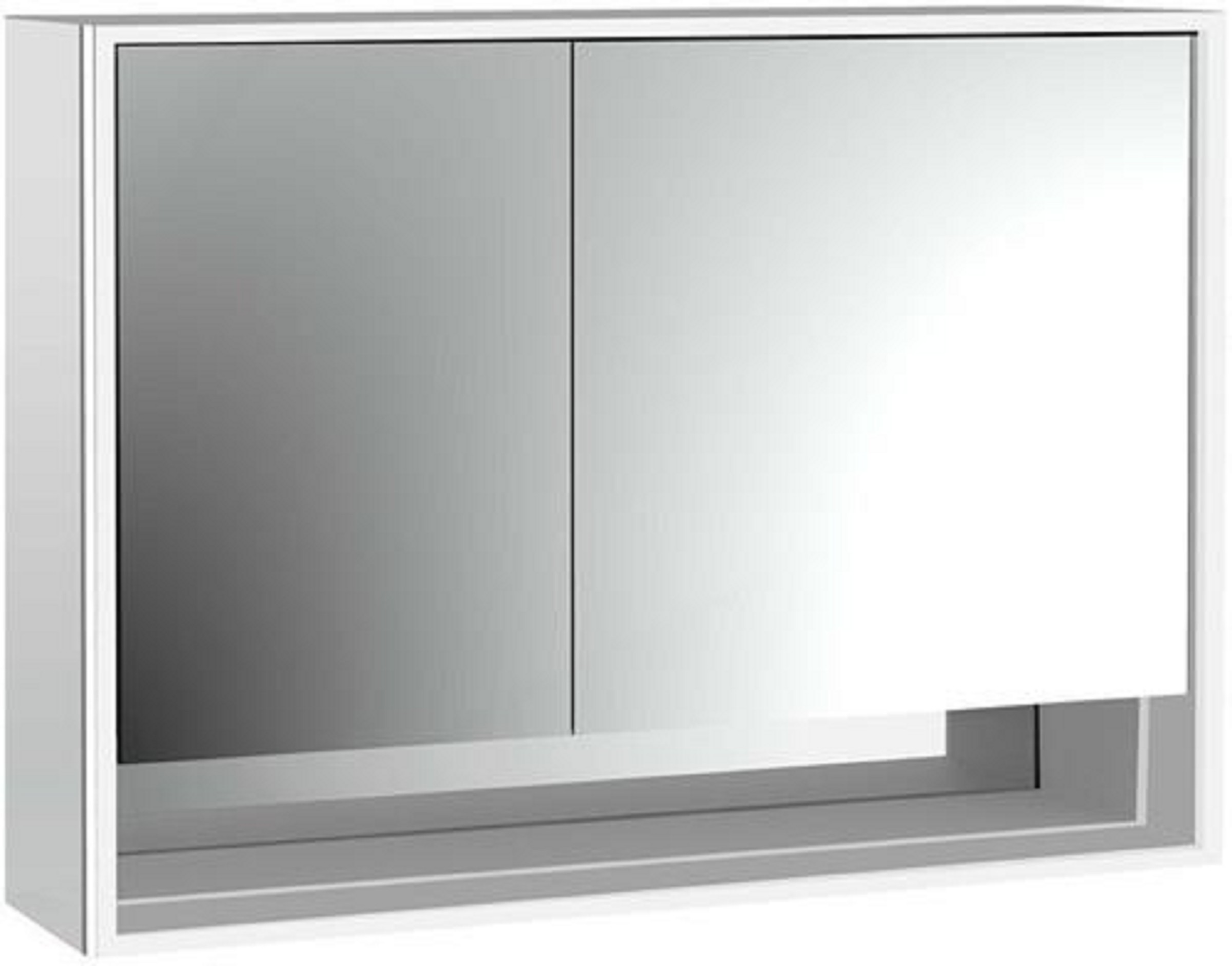LED-Lichtspiegelschrank | LOFT | Aufputz, 1000 x 733 mm, 2-türig, breite | Aluminium/weiß