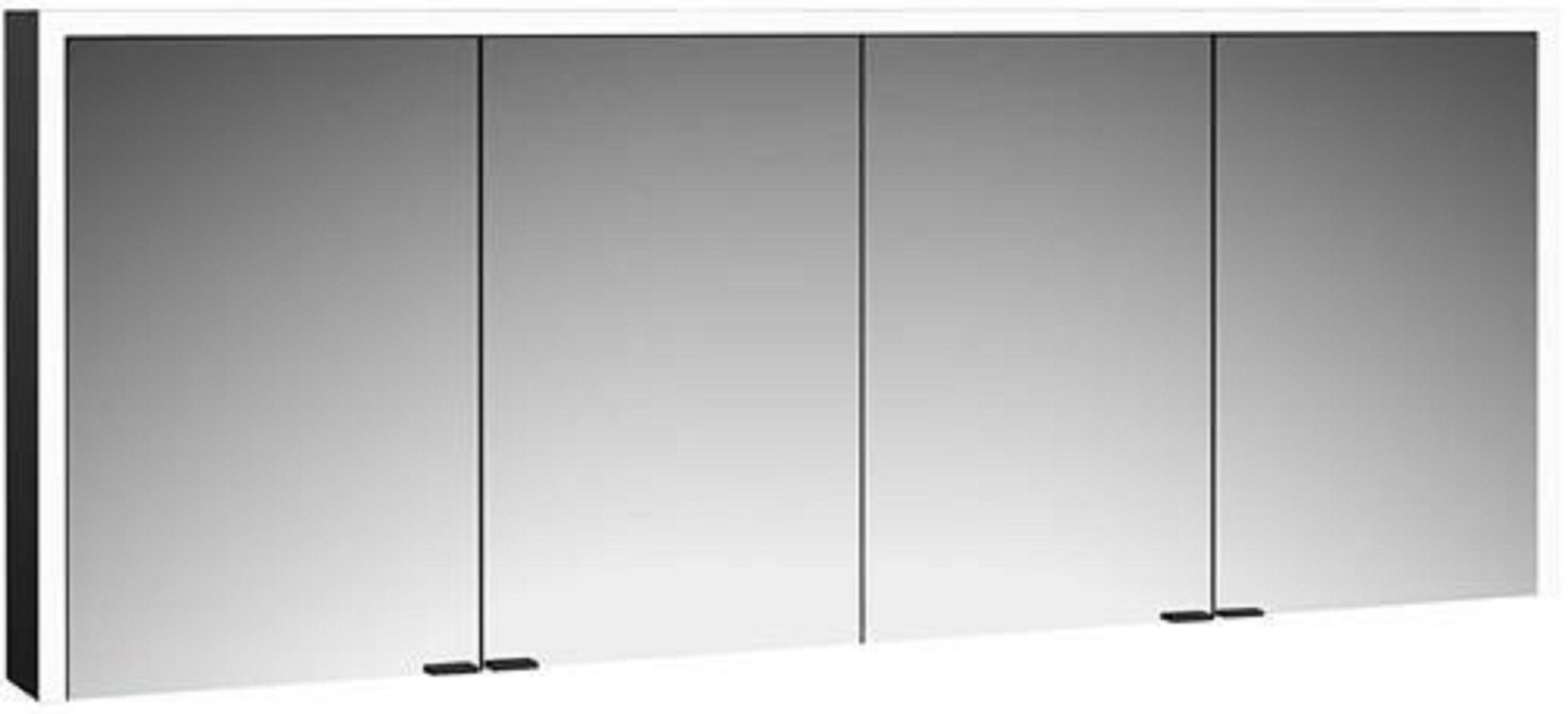 LED-Lichtspiegelschrank | PRIME 3 | Aufputz, 1800 x 700 mm, 4-türig | schwarz/spiegel