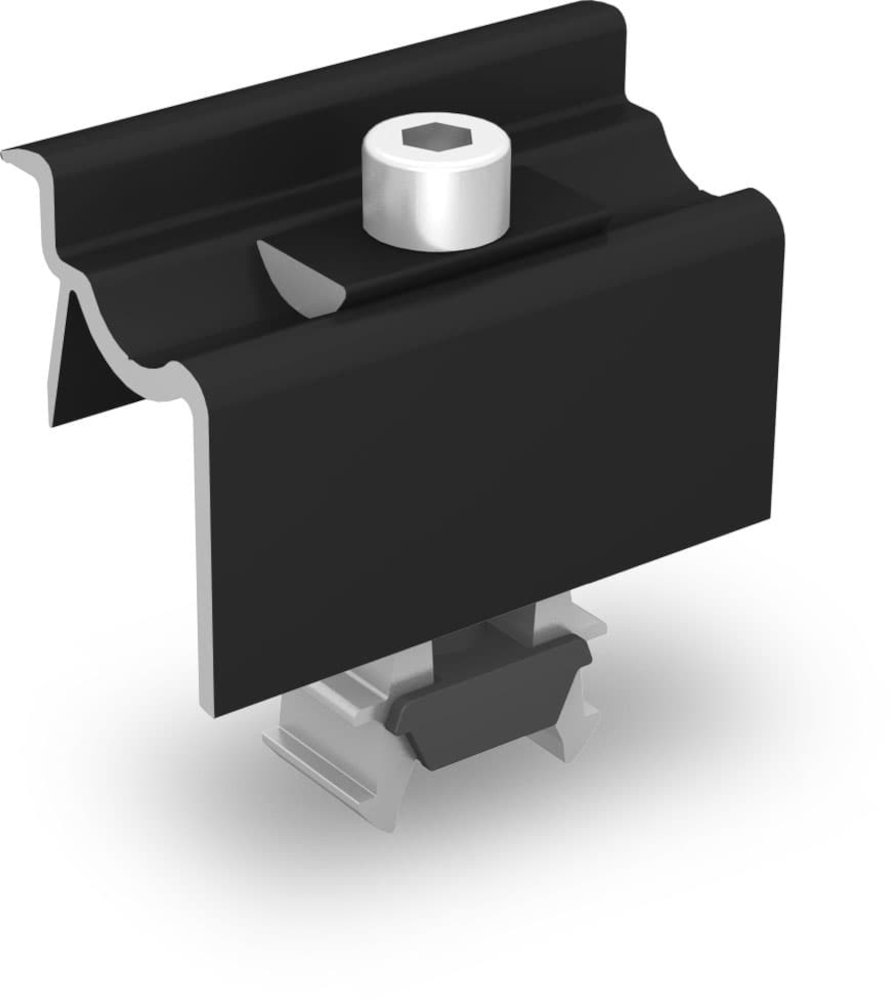 K2 Universale Endklemme OneEnd 30-42 mm, schwarz eloxiert K2 Universale Endklemme OneEnd 30-42 mm, schwarz eloxiert, Seitenansicht, vor weißem Hintergrund