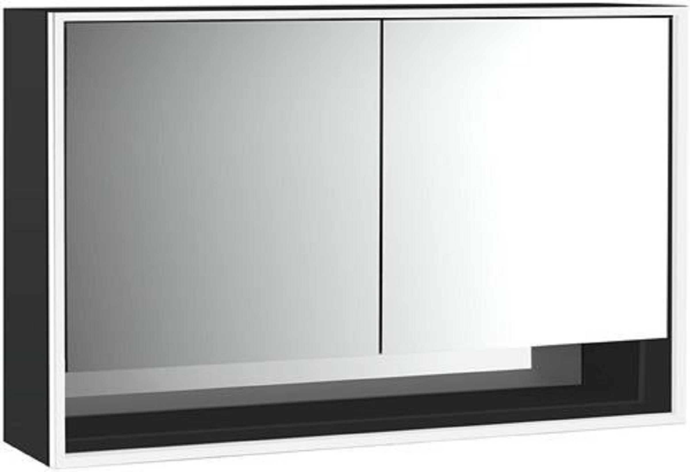 LED-Lichtspiegelschrank | LOFT | Aufputz, 1300 x 733 mm, 2-türig, Unterfa | schwarz/Spiegel
