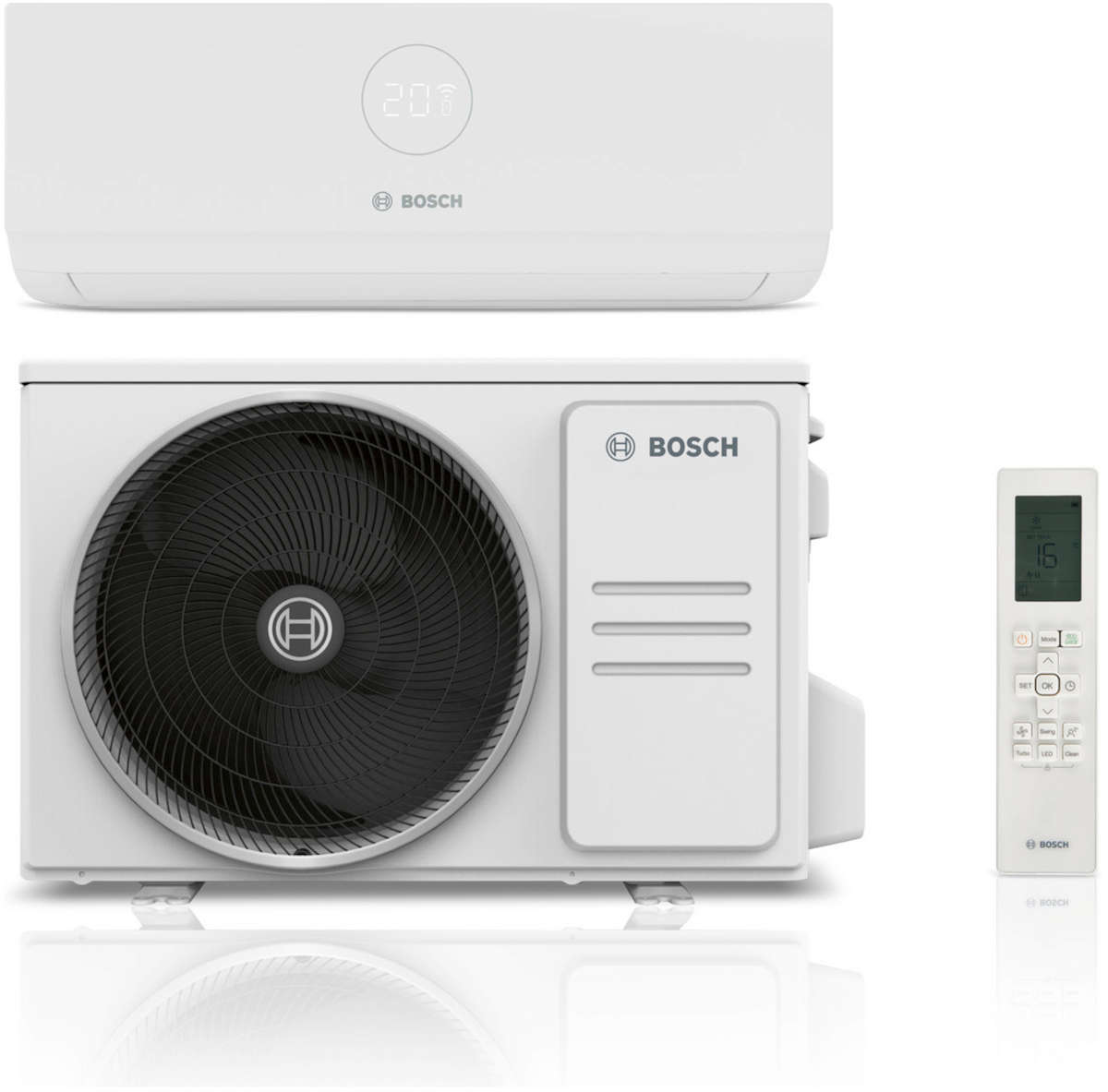 BOSCH Split-Klimagerät CL3000i-Set 35 WE Außen- und Inneneinheit, 3,5 kW, Frontansicht