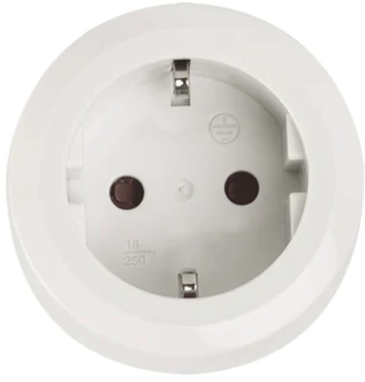 Smart Home Schaltsteckdose 16 A, Frontalansicht, auf weißem Hintergrund