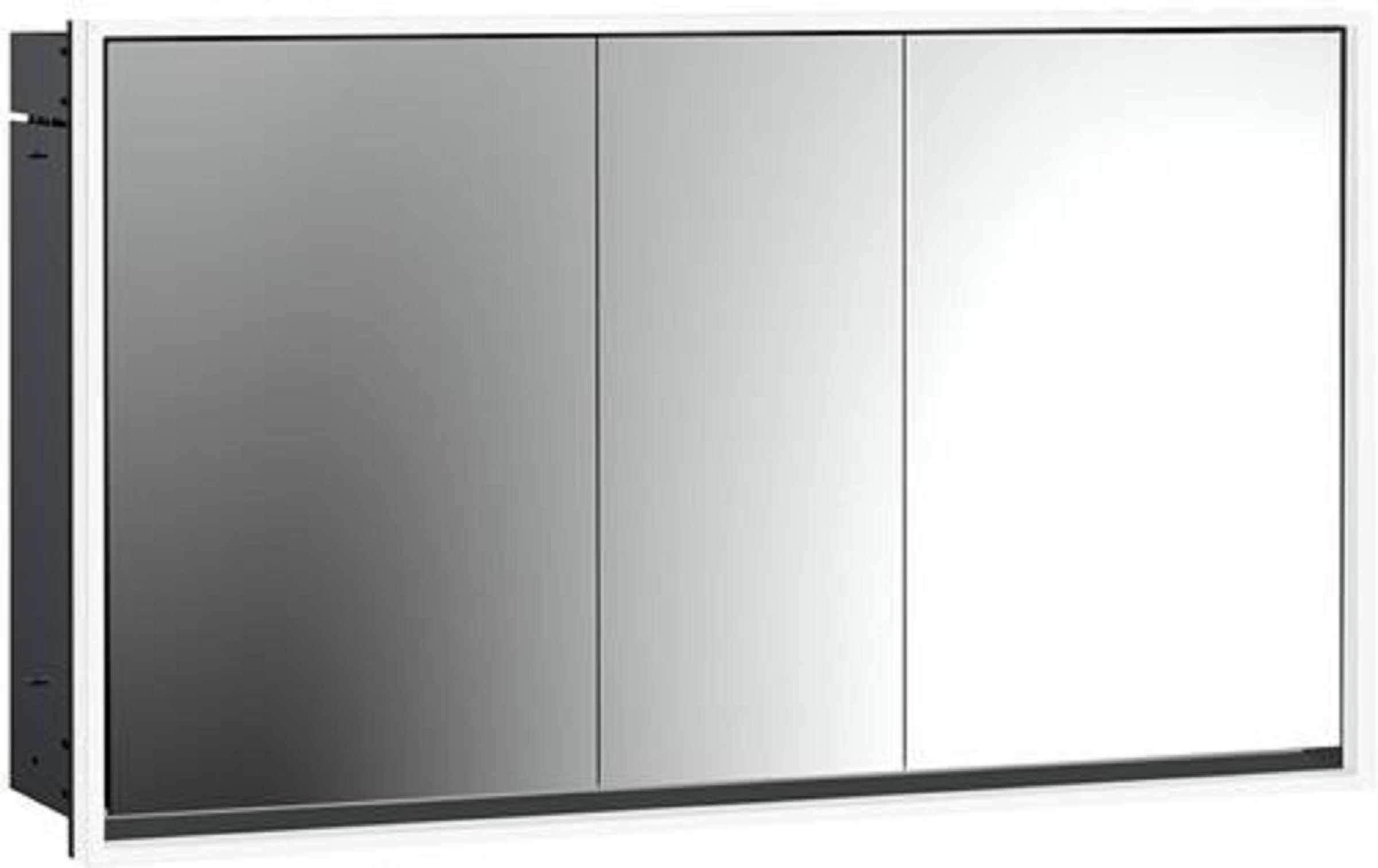 LED-Lichtspiegelschrank | LOFT | Unterputz, 1400 x 733 mm, 3-türig | schwarz/spiegel