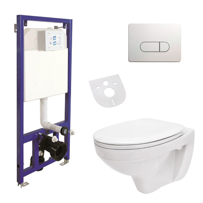 WC-Komplettset Hänge Wand WC mit Spülkasten, Vorwandelement, Schallschutz und Betätigungsplatte WC-Komplettset Hänge Wand WC mit Spülkasten, Vorwandelement, Schallschutz und Betätigungsplatte