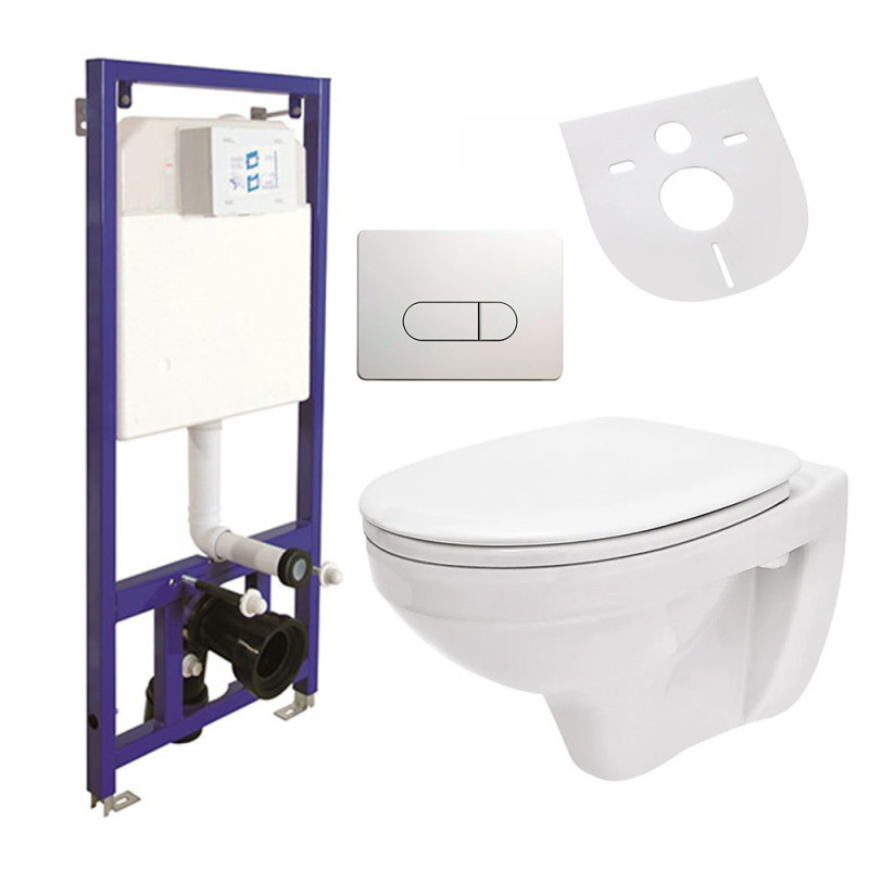 WC-Komplettset Hänge Wand WC mit Spülkasten, Vorwandelement, Schallschutz und Betätigungsplatte