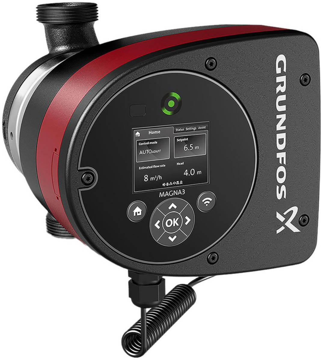 Grundfos Umwälzpumpe MAGNA3 32-80 PN6/10 180mm, Vorderansicht, vor weißem Hintergrund