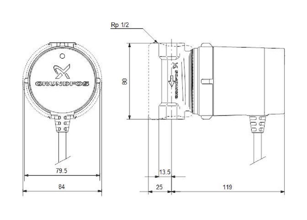 Grundfos Zirkulationspumpe COMFORT 15-14 B PM, 80 mm, Rp 1/2", 97989265