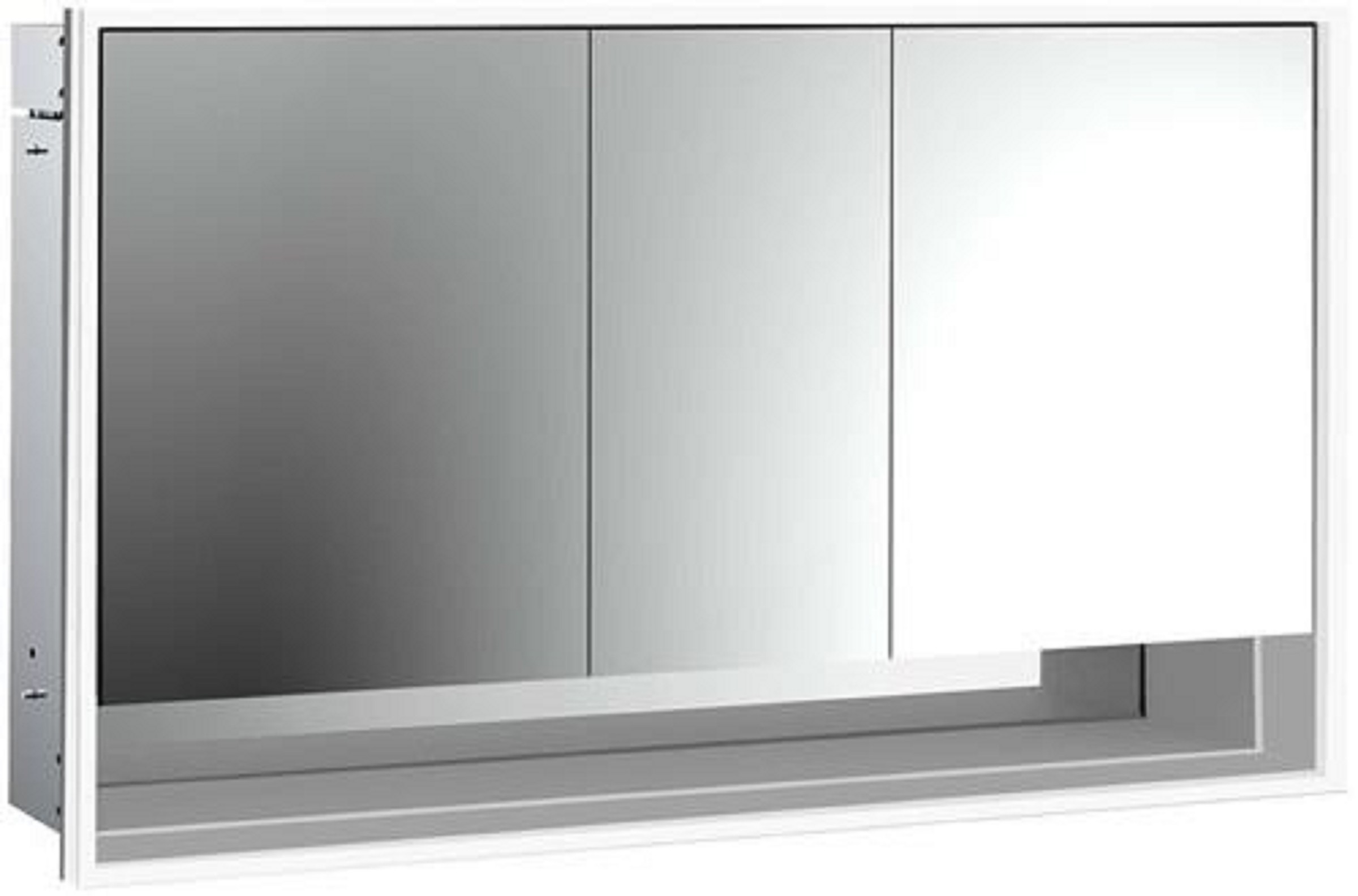 LED-Lichtspiegelschrank | LOFT | Unterputz, 1400 x 733 mm, 3-türig, Unter | Aluminium/Spiegel