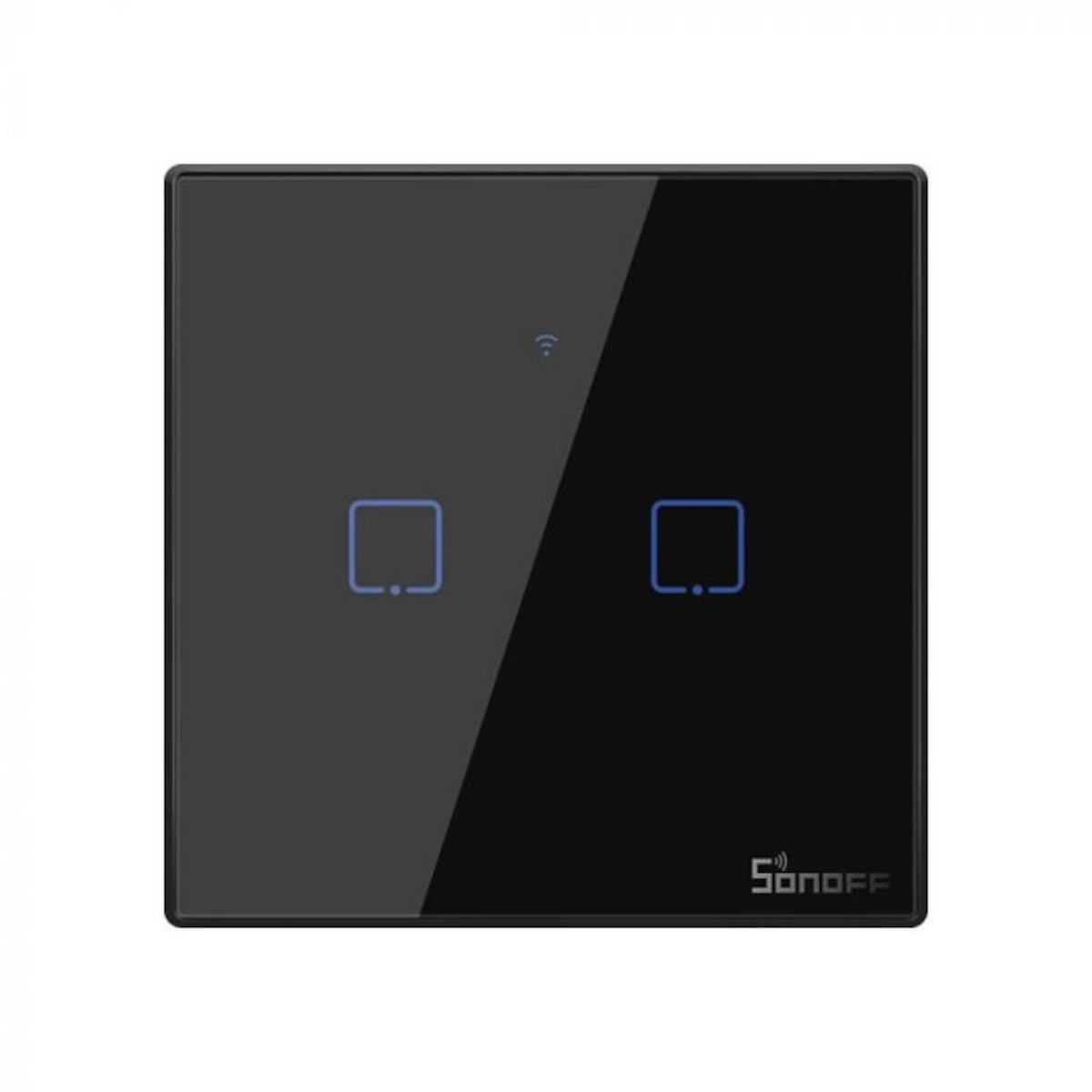 SONOFF WiFi Smart Wandschalter - 2 Taster - schwarz, Frontansicht, vor weißem Hintergrund