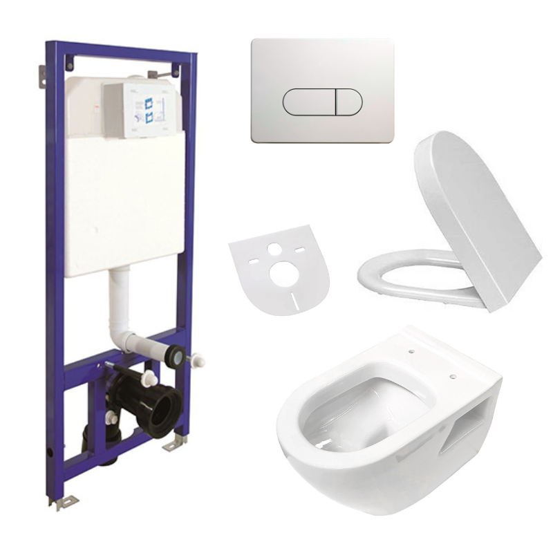 WC-Komplettset Aloni Wand / Hänge WC Toilette Softclose-Deckel, Vorwandelement und Betätigungsplatte WC-Komplettset Aloni Wand / Hänge WC Toilette Softclose-Deckel, Vorwandelement und Betätigungsplatte