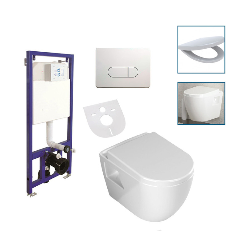 WC-Komplettset Aloni Wand / Hänge WC Toilette Softclose-Deckel, Vorwandelement und Betätigungsplatte