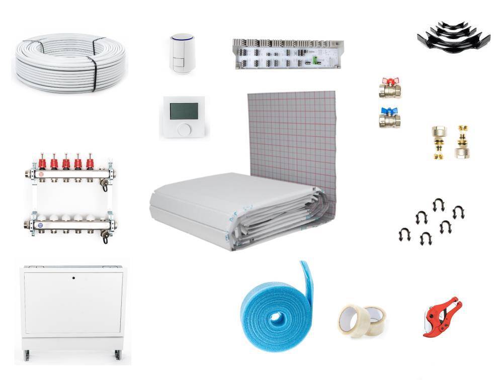 130 m² Tackersystem Fußbodenheizung Set – Multidämmrolle 25-2 WLG045 – ALU 16×2 – VA 10 – mit Regeltechnik