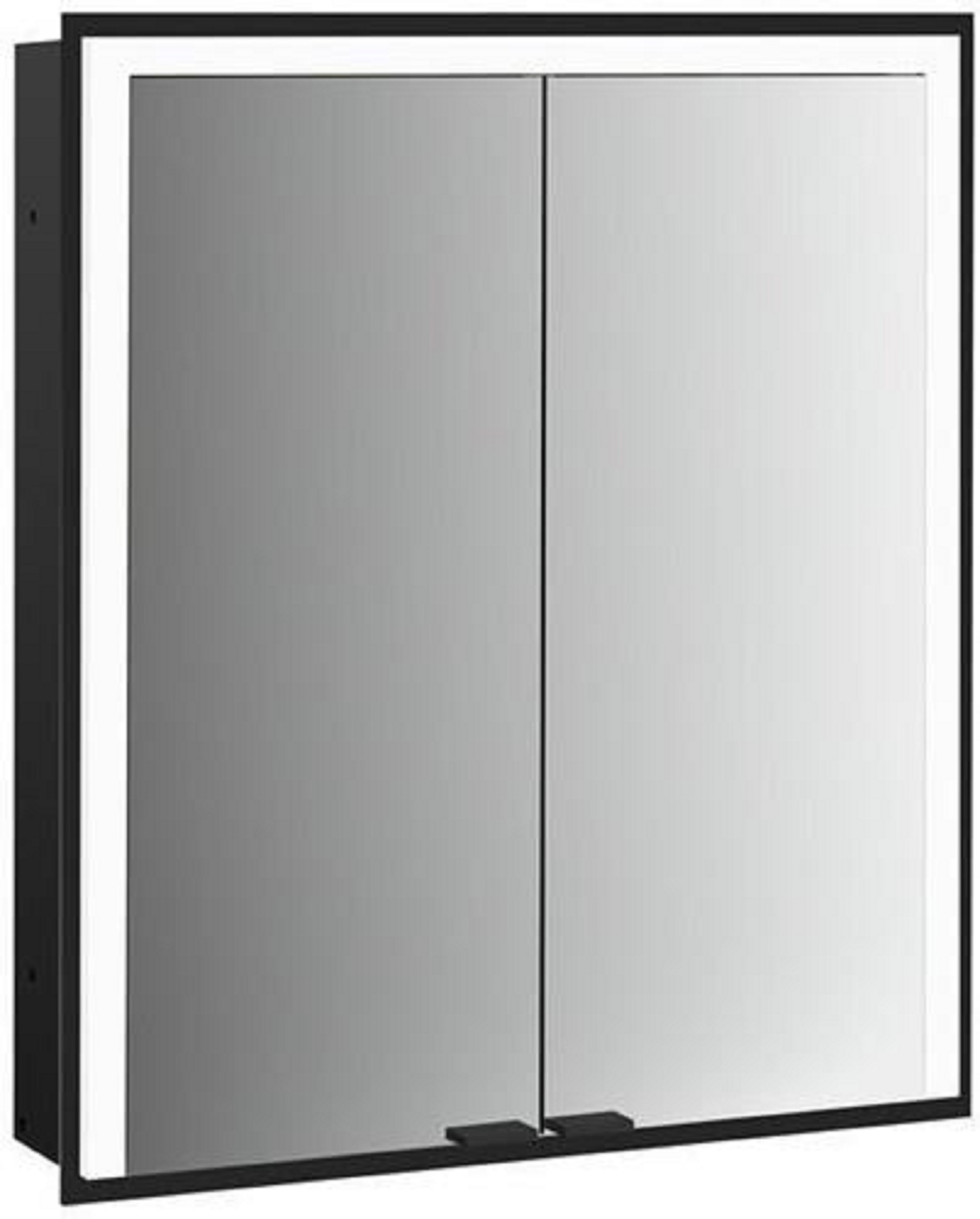 LED-Lichtspiegelschrank | PRIME 3 | Unterputz, 600 x 730 mm, 2-türig | schwarz/spiegel