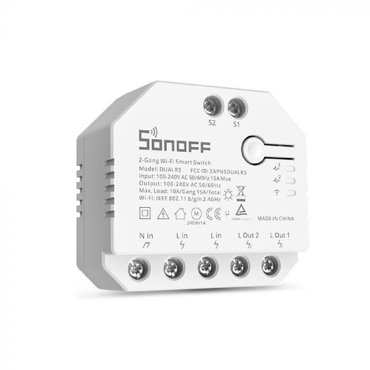 SONOFF 2-Gang WiFi Smart Schalter, vor weißem Hintergrund, Frontansicht