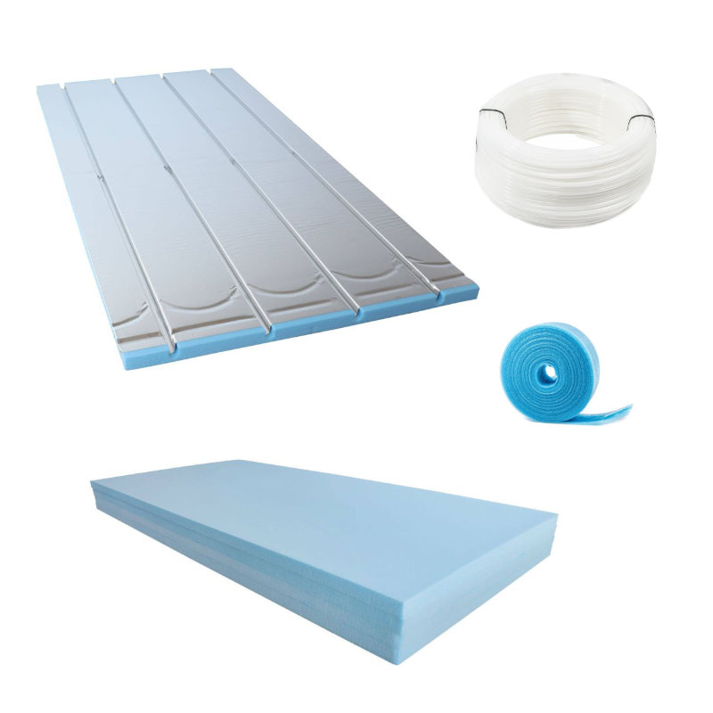 10 m² XPS Trockenbauset – PE-RT Heizrohr 16x2mm – mit Ausgleichsplatte – mit Randdämmstreifen