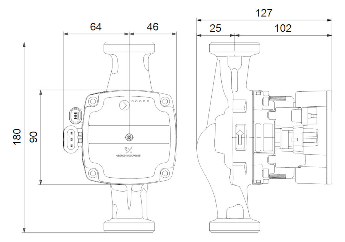 Grundfos ALPHA SOLAR 25-75 180mm | Home Perfect Grundfos ALPHA SOLAR 25-75 180mm, technische Zeichnung, Abmessungen