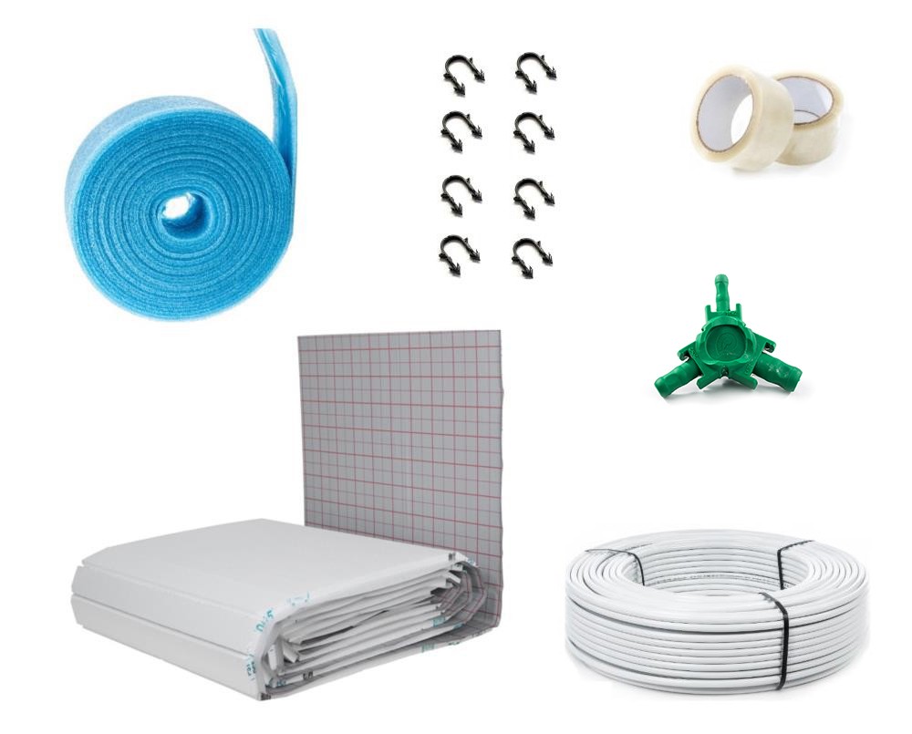 10-200 m² Tackersystem Fußbodenheizung Set – Multidämmrolle 20-2 WLG045 – ALU 16×2 – VA 10 – ohne Regeltechnik