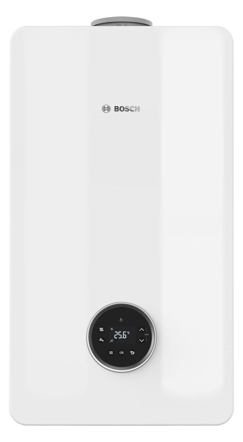 BOSCH Gas-Brennwertgerät, GC5300iW 20/24 C 23, wandhängend, Kombi BOSCH Gas-Brennwertgerät, GC5300iW 20/24 C 23, Frontalansicht, auf weißem Hintergrund