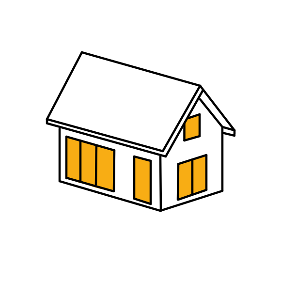 Illustration Schrägdach vereinfachte Darstellung eines Hauses mit Schrägdach in dem Licht brennt
