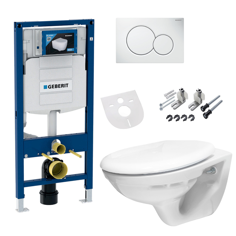 WC-Komplettset Geberit Vorwandelement Wand Hänge WC mit Soft-Close Deckel und SIGMA Wandanker WC-Komplettset Geberit Vorwandelement Wand Hänge WC mit Soft-Close Deckel und SIGMA Wandanker
