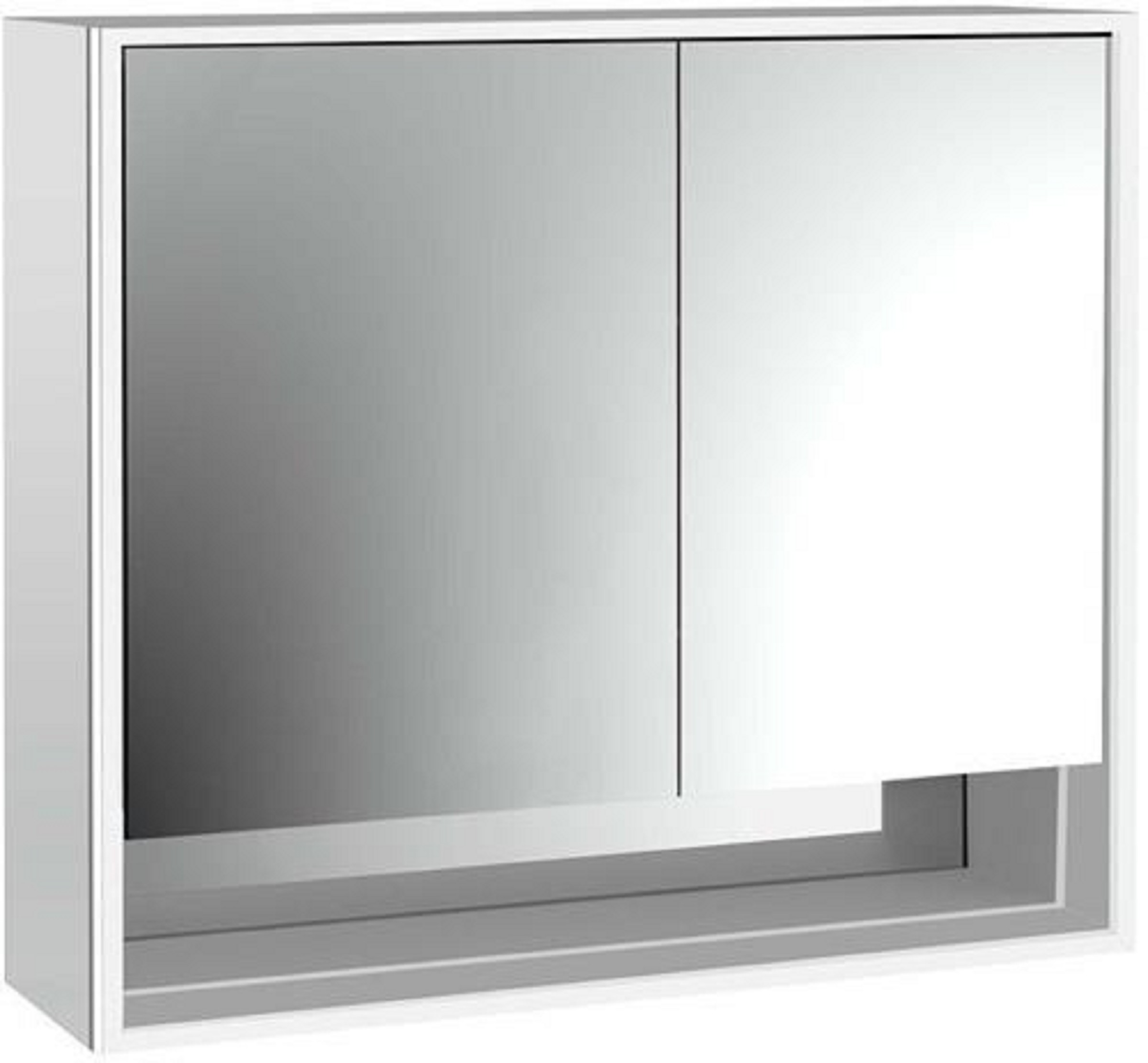LED-Lichtspiegelschrank | LOFT | Aufputz, 800 x 733 mm, 2-türig, breite T | Aluminium/weiß