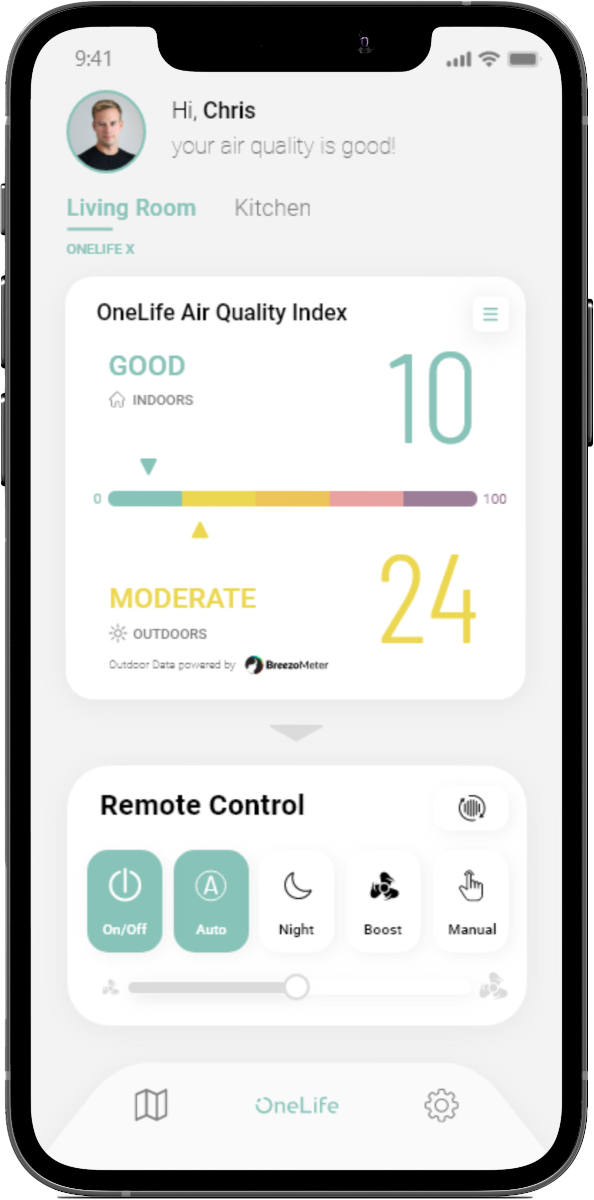 OneLife X Design-Luftreiniger, OneLife App Startseite