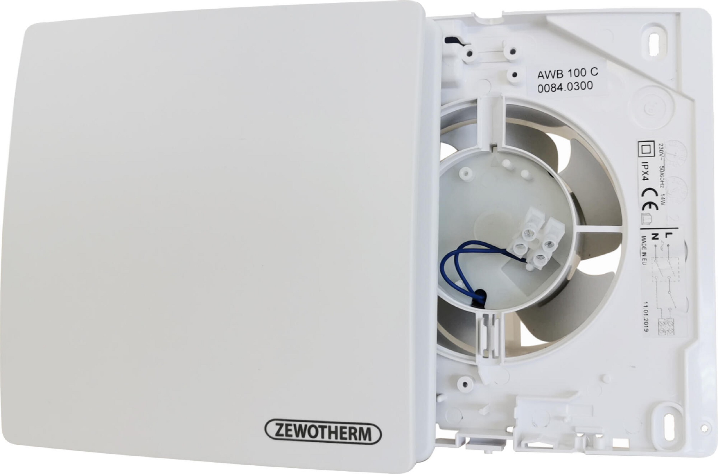 Maico-KRV-100-F Kleinraumventilator Maico KRV 100 F in weiß mit abgenommener Blende