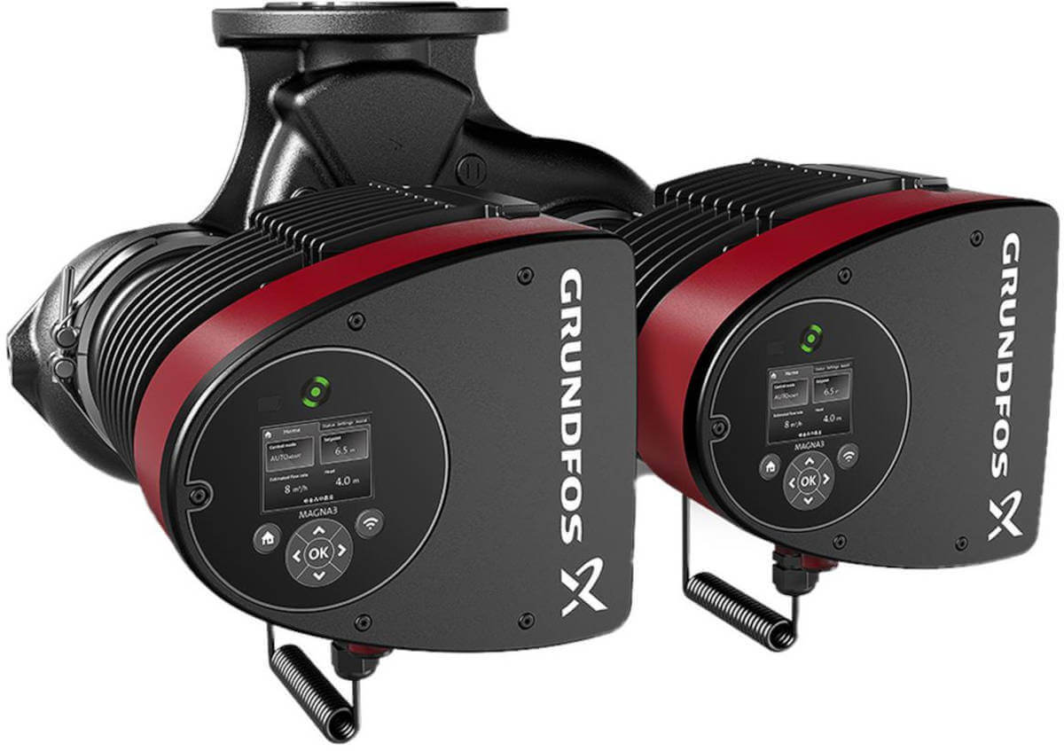 Grundfos Umwälzpumpe MAGNA3 D 32-120F PN6/10 220mm | Home Perfect Grundfos Umwälzpumpe MAGNA3 D 32-120F PN6/10 220mm, Vorderansicht, vor weißem Hintergrund