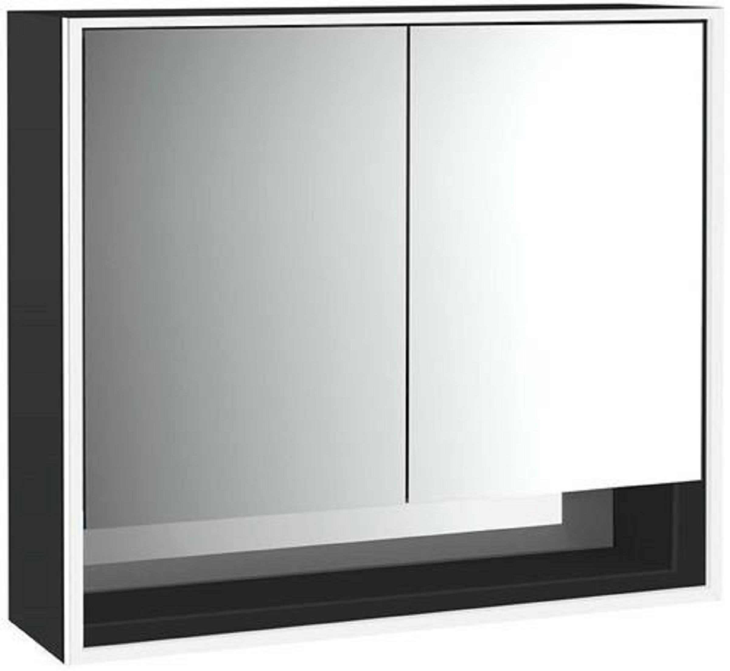 LED-Lichtspiegelschrank | LOFT | Aufputz, 800 x 733 mm, 2-türig, Unterfac | schwarz/Spiegel