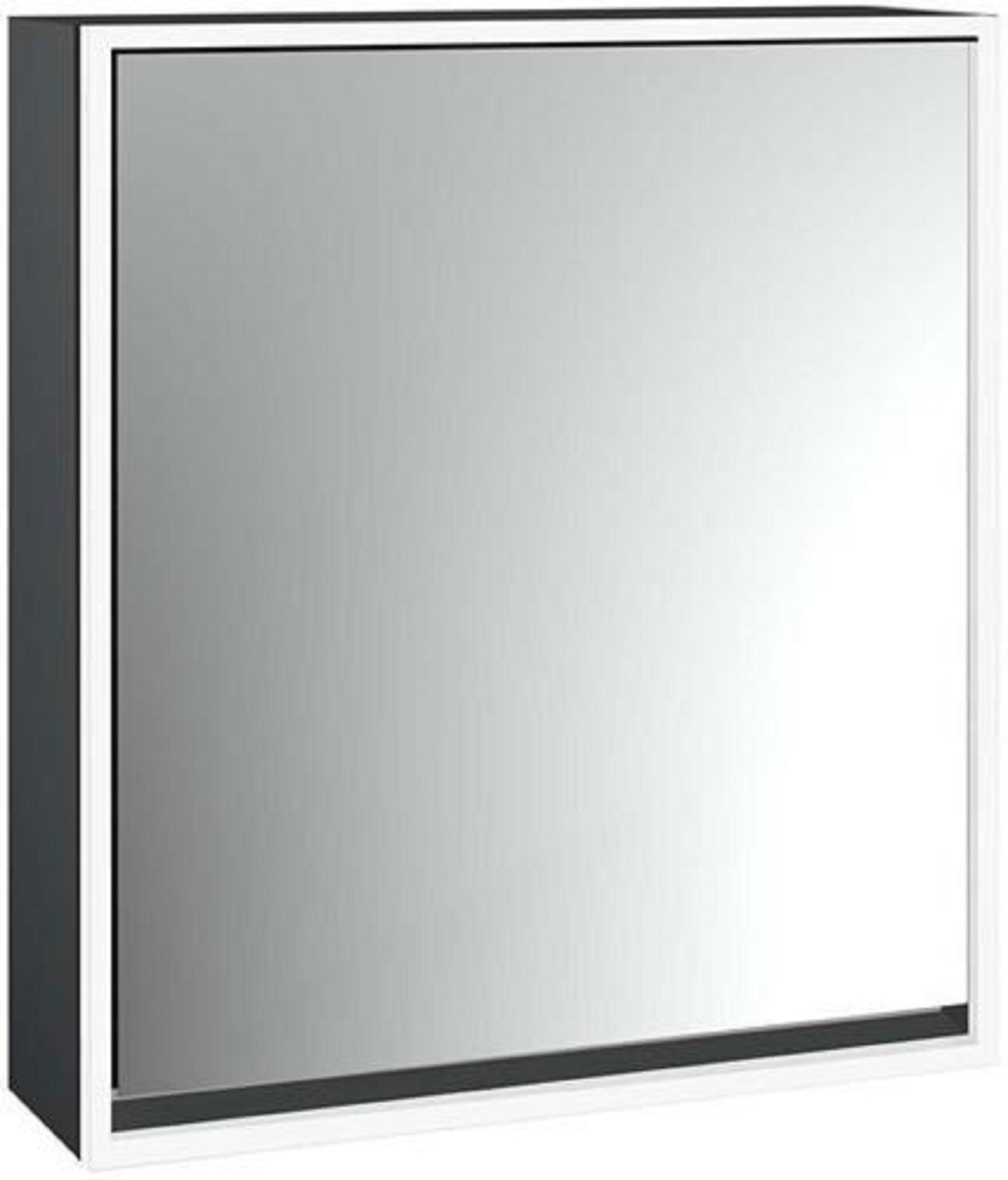 LED-Lichtspiegelschrank | LOFT | Aufputz, 600 x 733 mm,1-türig, Anschlag | schwarz/spiegel