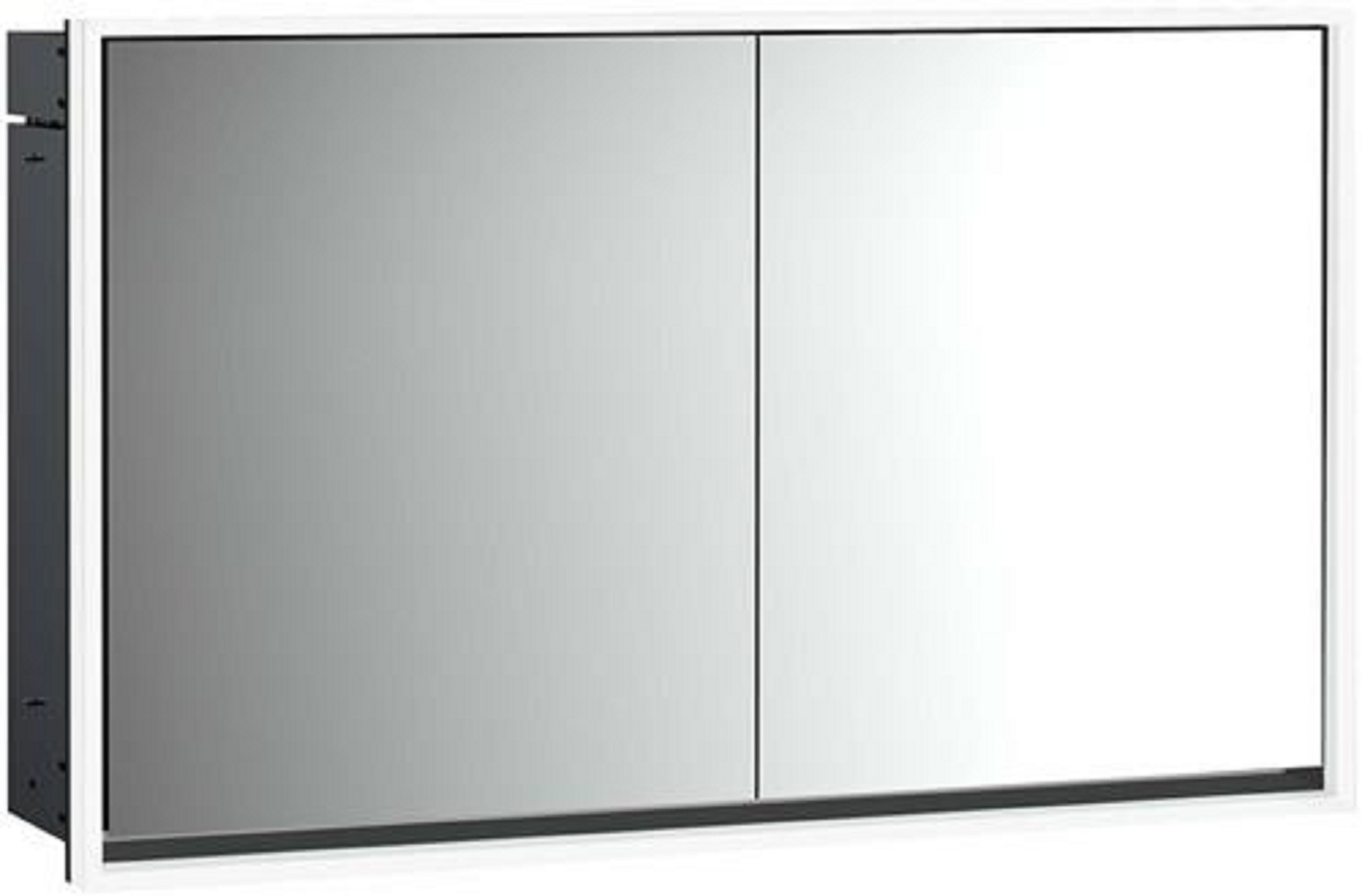 LED-Lichtspiegelschrank | LOFT | Unterputz, 1300 x 733 mm, 2-türig | schwarz/spiegel