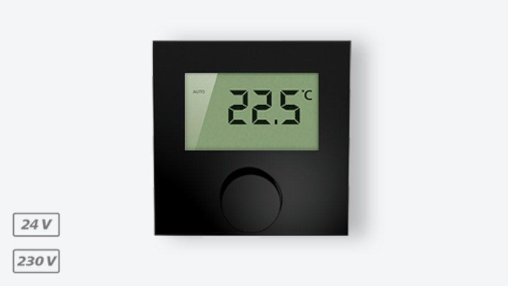 Möhlenhoff Alpha Regler direct 230 V Standard, schwarz, Frontalansicht, vor weißem Hintergrund