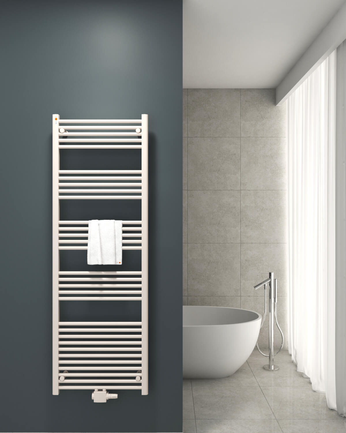 Home Perfect Badheizkörper auf grauer Badezimmerwand montiert