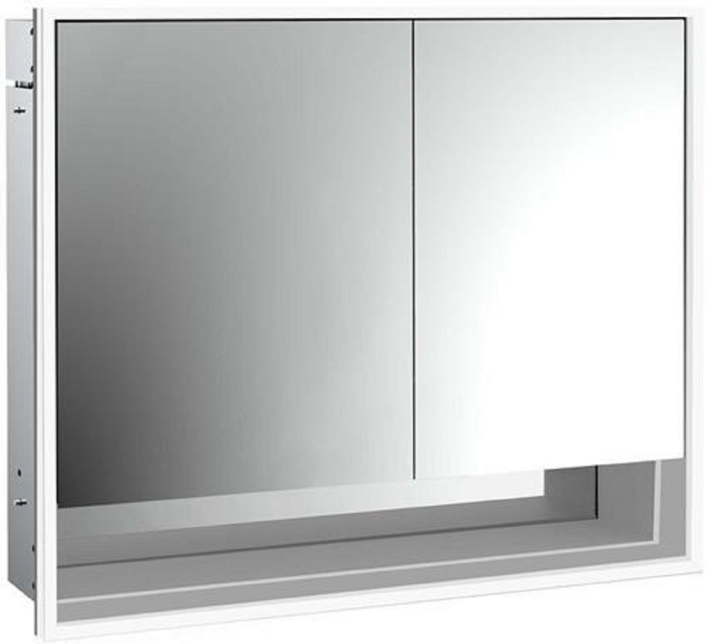 LED-Lichtspiegelschrank | LOFT | Unterputz, 800 x 733 mm, 2-türig, breite | Aluminium/weiß
