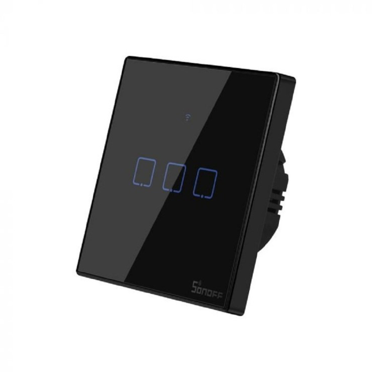 SONOFF WiFi Smart Wandschalter - 3 Taster - schwarz, Seitenansicht, vor weißem Hintergrund