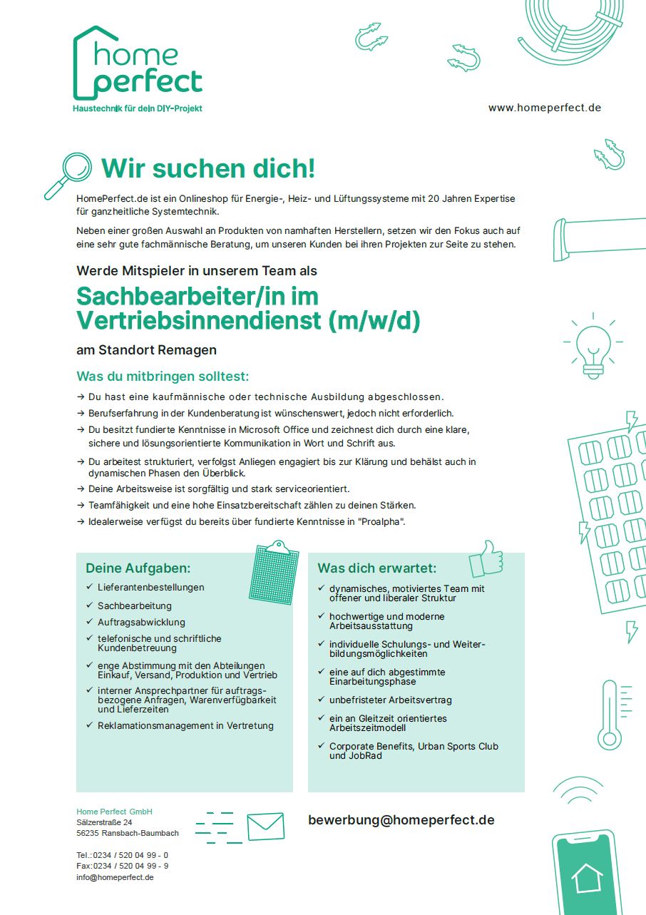 Sachbearbeiter/in Innendienst (m/w/d)