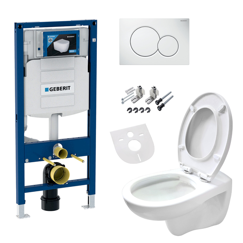 WC-Komplettset Geberit Wand Hänge WC Spülrandlos mit Deckel, Vorwandelement, Schallschutz und Betäti WC-Komplettset Geberit Wand Hänge WC Spülrandlos mit Deckel, Vorwandelement, Schallschutz und Betäti
