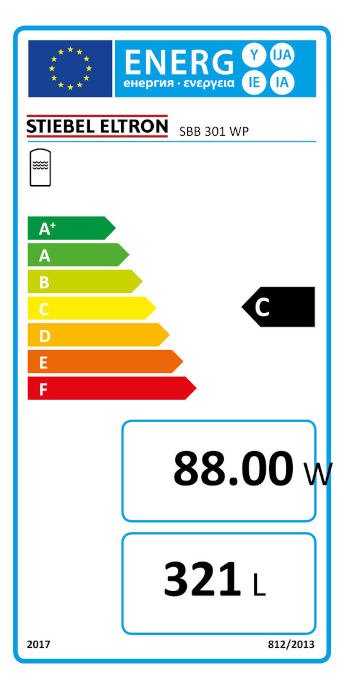Stiebel Eltron Warmwasserspeicher SBB 301 WP , ErP-Label