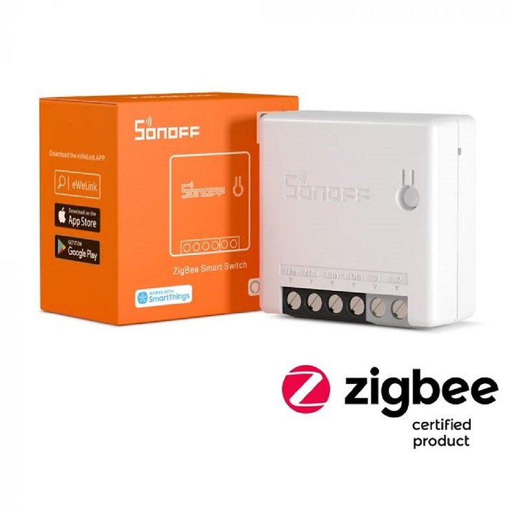 SONOFF ZigBee Smart Switch, Artikel mit Verpackung, vor weißem Hintergrund