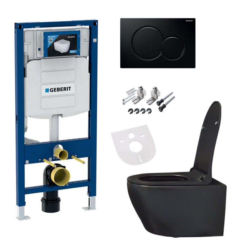 WC-Komplettset Geberit Spülrandloses Hänge-WC mit Softclose-Deckel, Vorwandelement, Betätigungsplatt WC-Komplettset Geberit Spülrandloses Hänge-WC mit Softclose-Deckel, Vorwandelement, Betätigungsplatt
