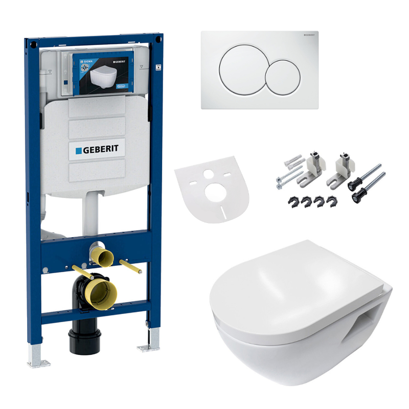 WC-Komplettset Geberit Wand Hänge WC mit Toilette, Softclose-Deckel, Vorwandelement und Betätigungsp WC-Komplettset Geberit Wand Hänge WC mit Toilette, Softclose-Deckel, Vorwandelement und Betätigungsp