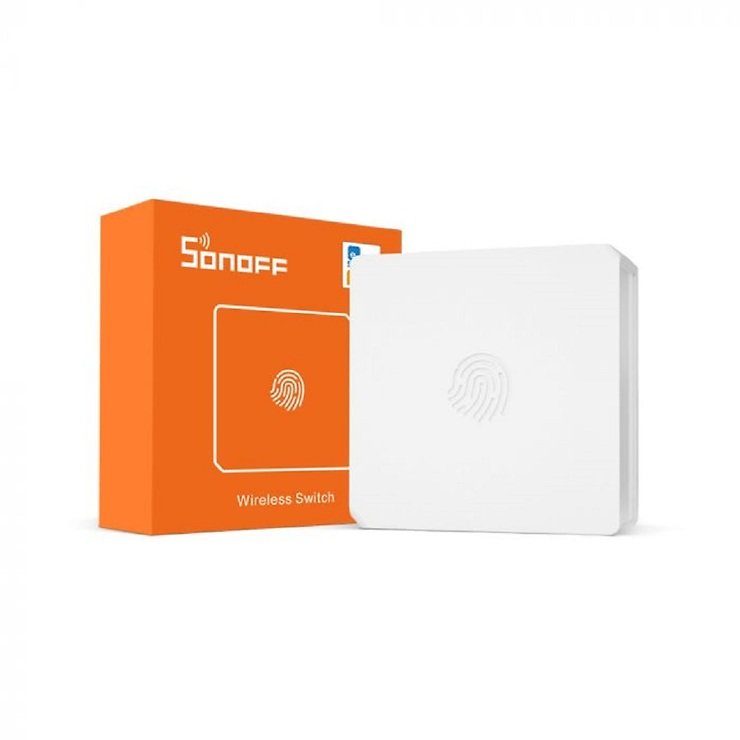 SONOFF Wireless Switch - Zigbee, vor weißem Hintergrund, Artikel mit Verpackung