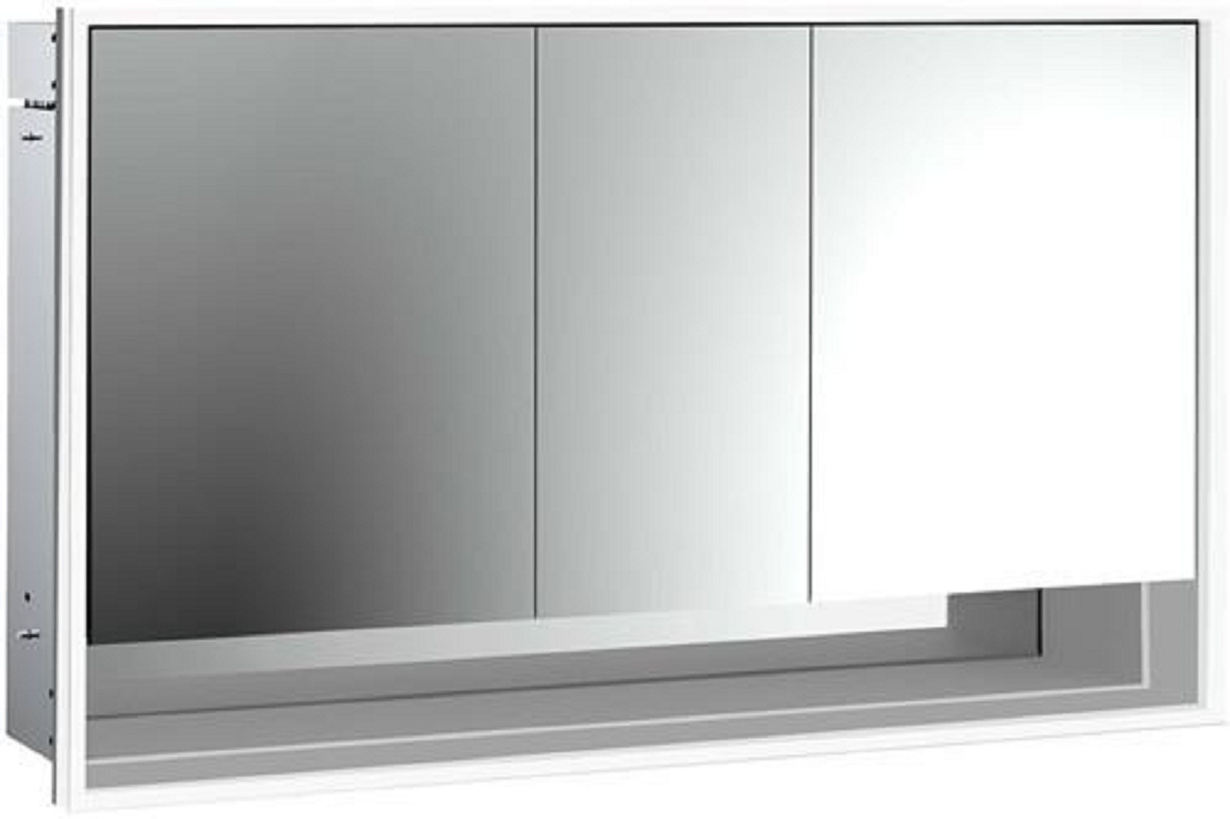 LED-Lichtspiegelschrank | LOFT | Unterputz, 1600 x 733 mm, 3-türig, Unter | Aluminium/weiß